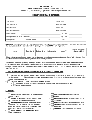 2015 Income Tax Organizer