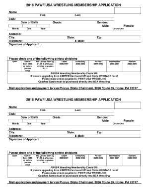 2016 PAWF/USA Wrestling Membership Application