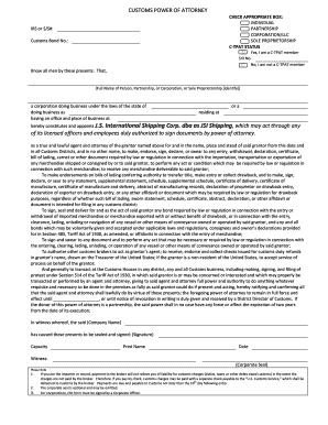US Customs Power of Attorney Form