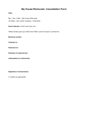 My House Removals Cancellation Form