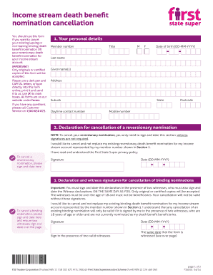 Income Stream Death Benefit Nomination Cancellation Form