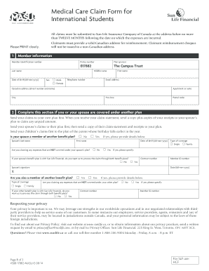 Medical Care Claim Form for International Students