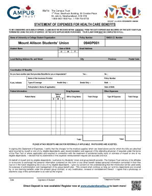 Statement of Expenses for Health Care Benefits