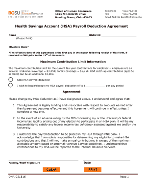 Health Savings Account Payroll Deduction Agreement