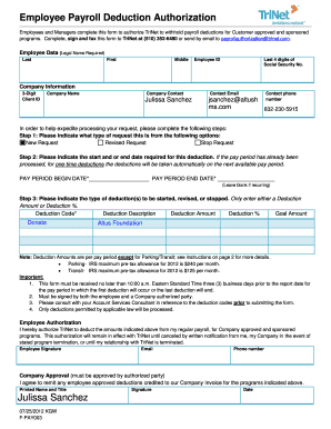 Employee Payroll Deduction Authorization