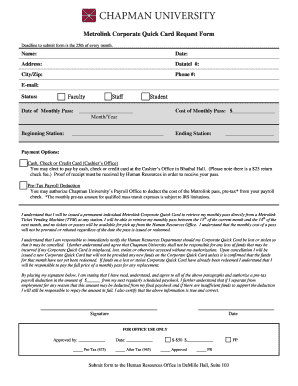 Metrolink Corporate Quick Card Request Form