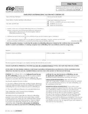 California DE 4 Withholding Allowance Certificate