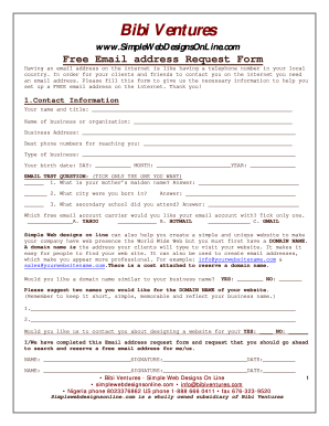 Free Email Address Request Form
