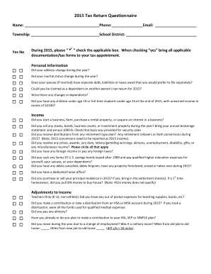 2015 Tax Return Questionnaire