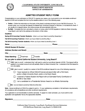 CSULB Admitted Student Reply Form