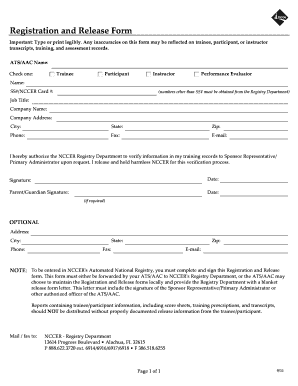 NCCER Registration and Release Form