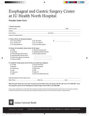 Esophageal and Gastric Surgery Center Provider Order Form