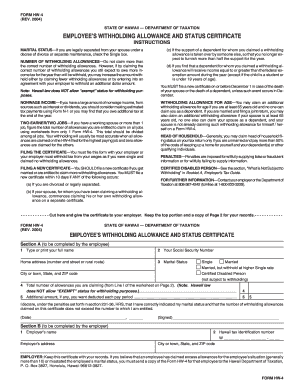Hawaii Employee Withholding Allowance Certificate