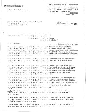 IRS Form 990-EZ Request for Additional Information