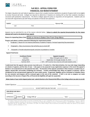 Appeal Form for Financial Aid Reinstatement