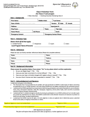 Class A Volunteer Form for Minors