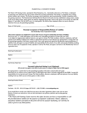 Parental Consent Form for Gaming Center