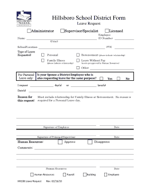 Hillsboro School District Leave Request Form