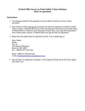 Medical Office Survey on Patient Safety Culture Data Use Agreement