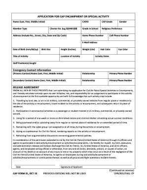 Civil Air Patrol Encampment Application Form