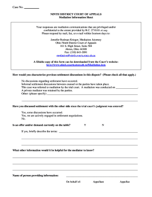 Ninth District Court of Appeals Mediation Information Sheet