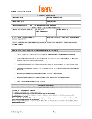 Fillable Online PREPAID CARDHOLDER DISPUTE CARDHOLDER INFORMATION Fax ...