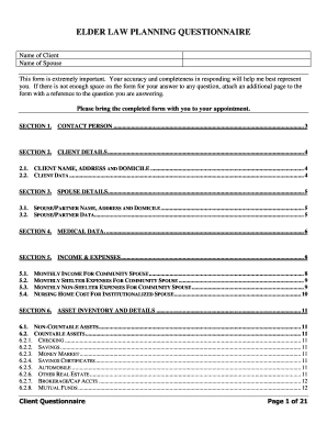 Elder Law Planning Questionnaire