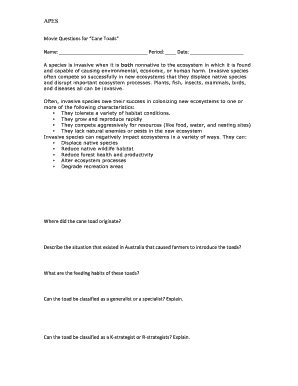 Cane Toad Study Questions