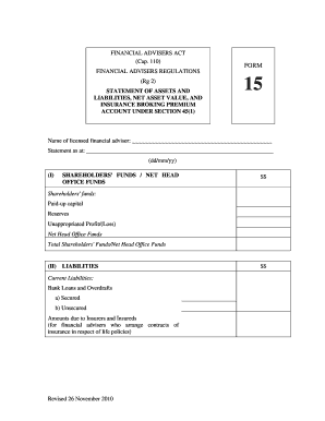 Financial Advisers Act Form 15