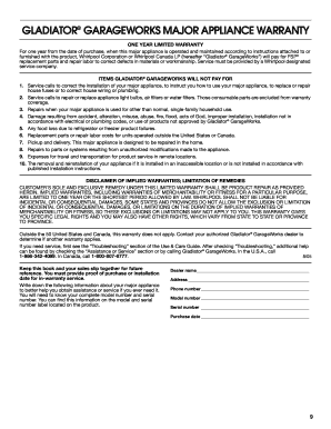 Gladiator GarageWorks Appliance Warranty