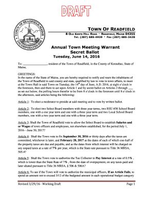Town of Readfield Annual Meeting Warrant