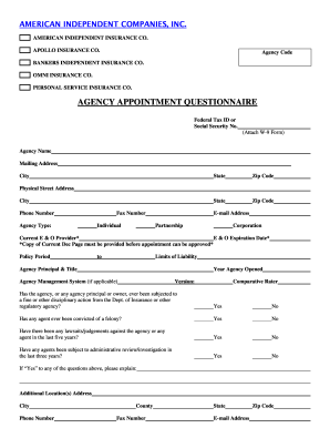Agency Appointment Questionnaire