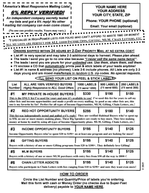 Mailing List Order Form