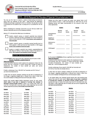 2015-2016 Request for Review of Special Circumstances Form
