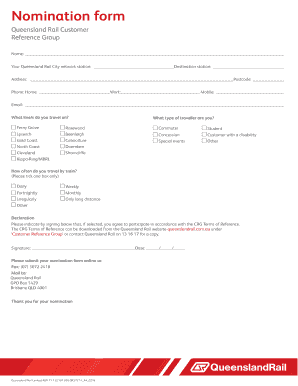 Queensland Rail Customer Reference Group Nomination Form
