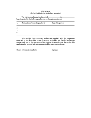 Agriculture Inspection Form IV-A