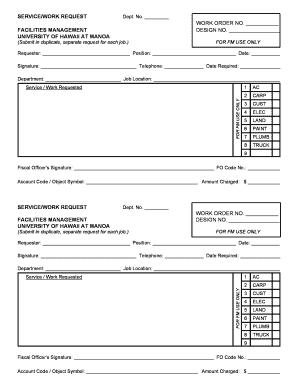 University of Hawaii Service Work Request Form