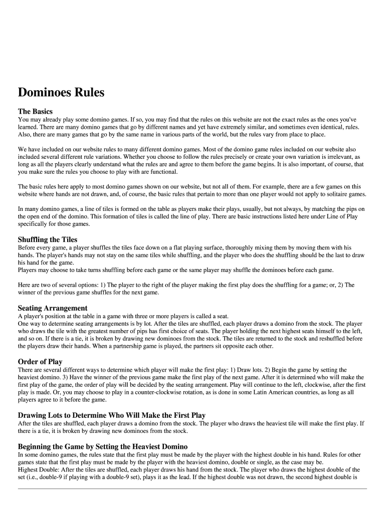 Fillable Online Dominoes Rules Fax Email Print - pdfFiller