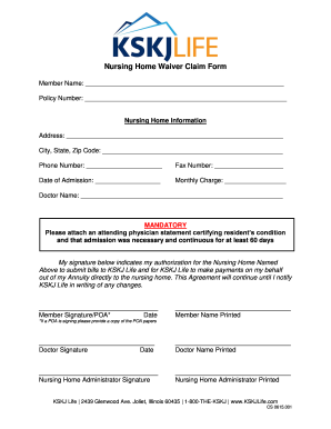 Nursing Home Waiver Claim Form