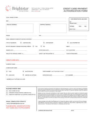 Brightstar Credit Card Authorization Form