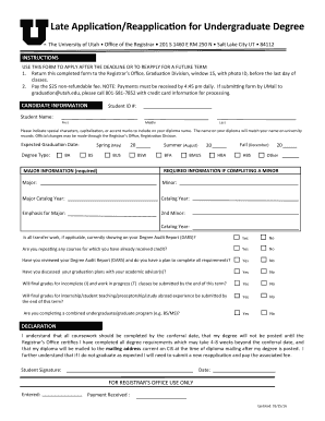 University of Utah Late Application for Undergraduate Degree