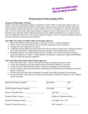 Memorandum of Understanding for Early Intervention Program