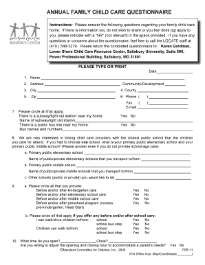 Annual Family Child Care Questionnaire