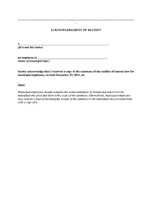 Acknowledgment of Receipt for Conflict of Interest Law