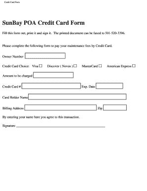 SunBay POA Credit Card Form