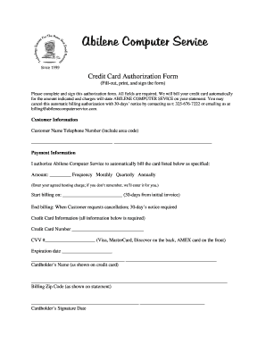 Credit Card Authorization Form