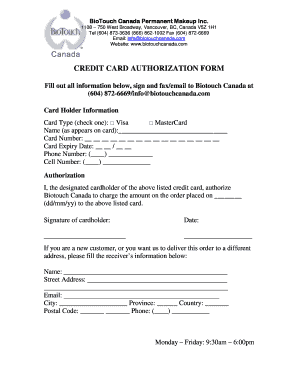 Credit Card Authorization Form