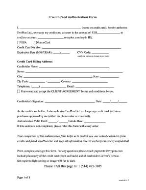 Credit Card Authorization Form