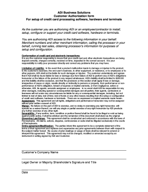 Customer Authorization Form for Credit Card Processing