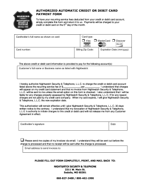 Nightwatch Security Credit Debit Card Payment Form
